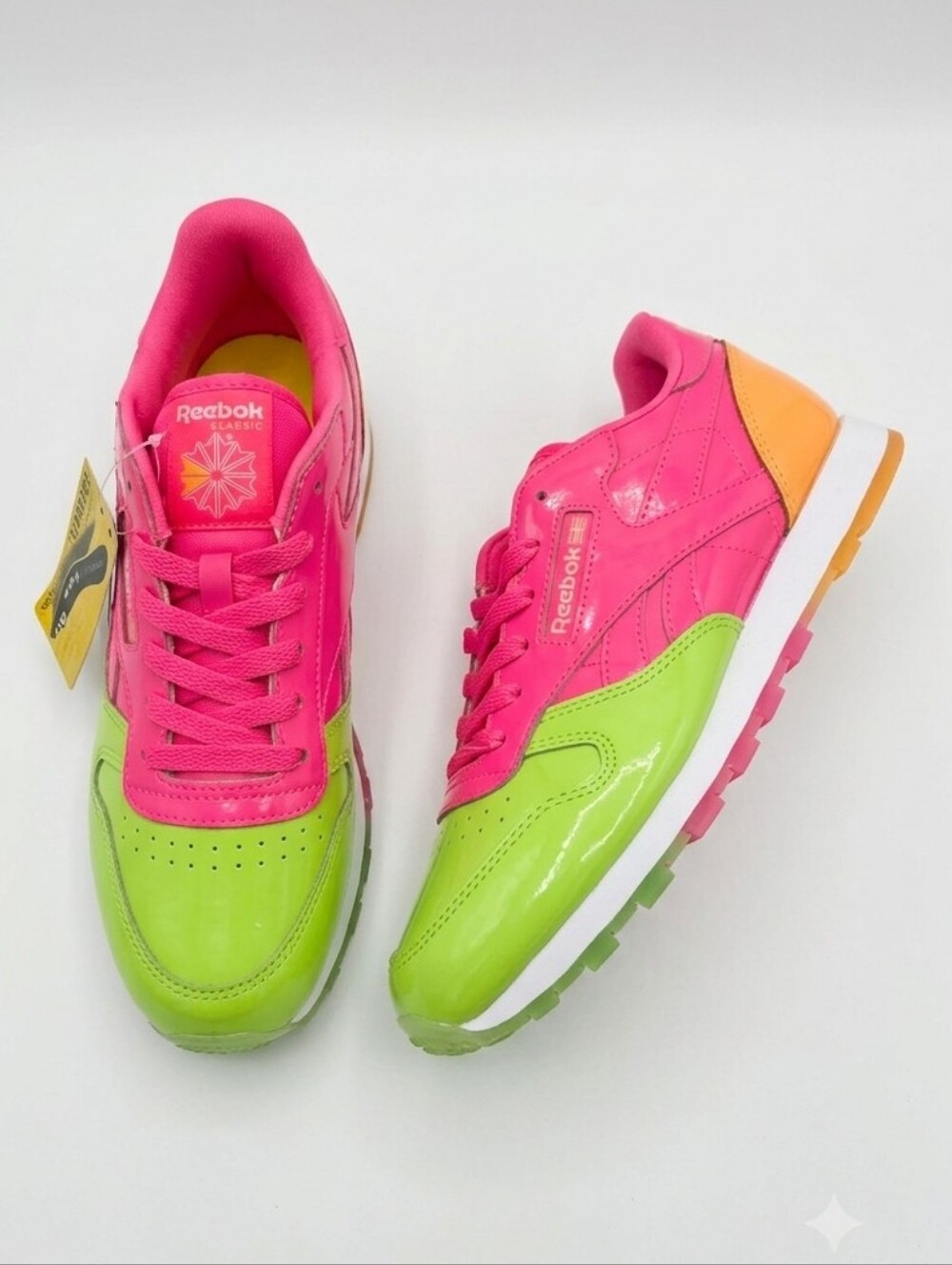 Reebok Classic Leather Shoes Sneakers Neon Pink Greem Orange  Sz 5.5